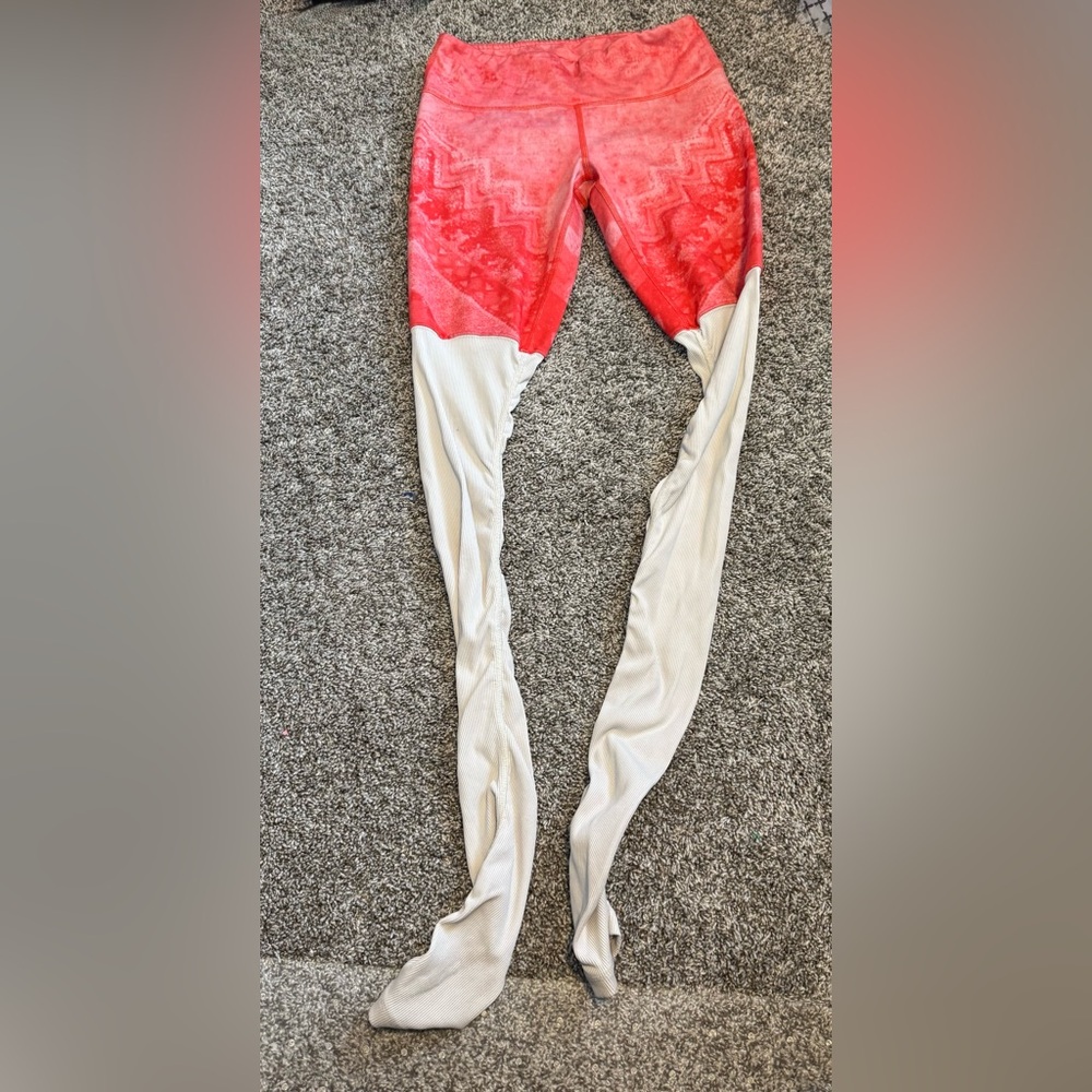 ALO Yoga Red and Cream Leggings
